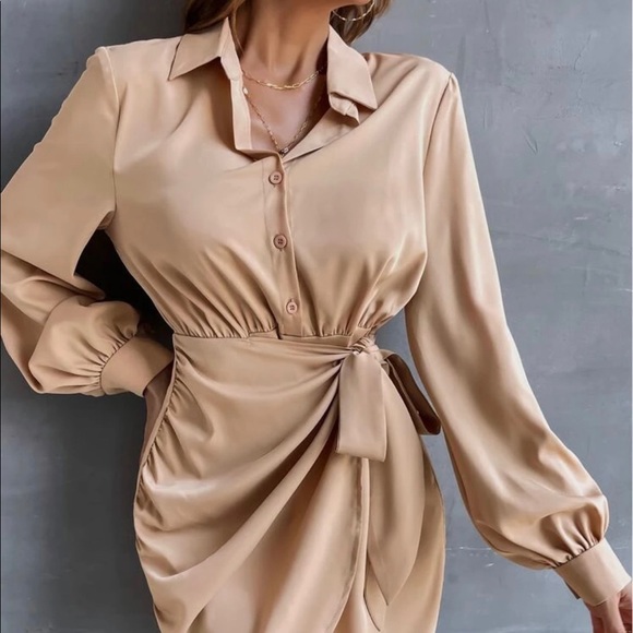 Half Button Knot Side Shirt Dress - Picture 3 of 5